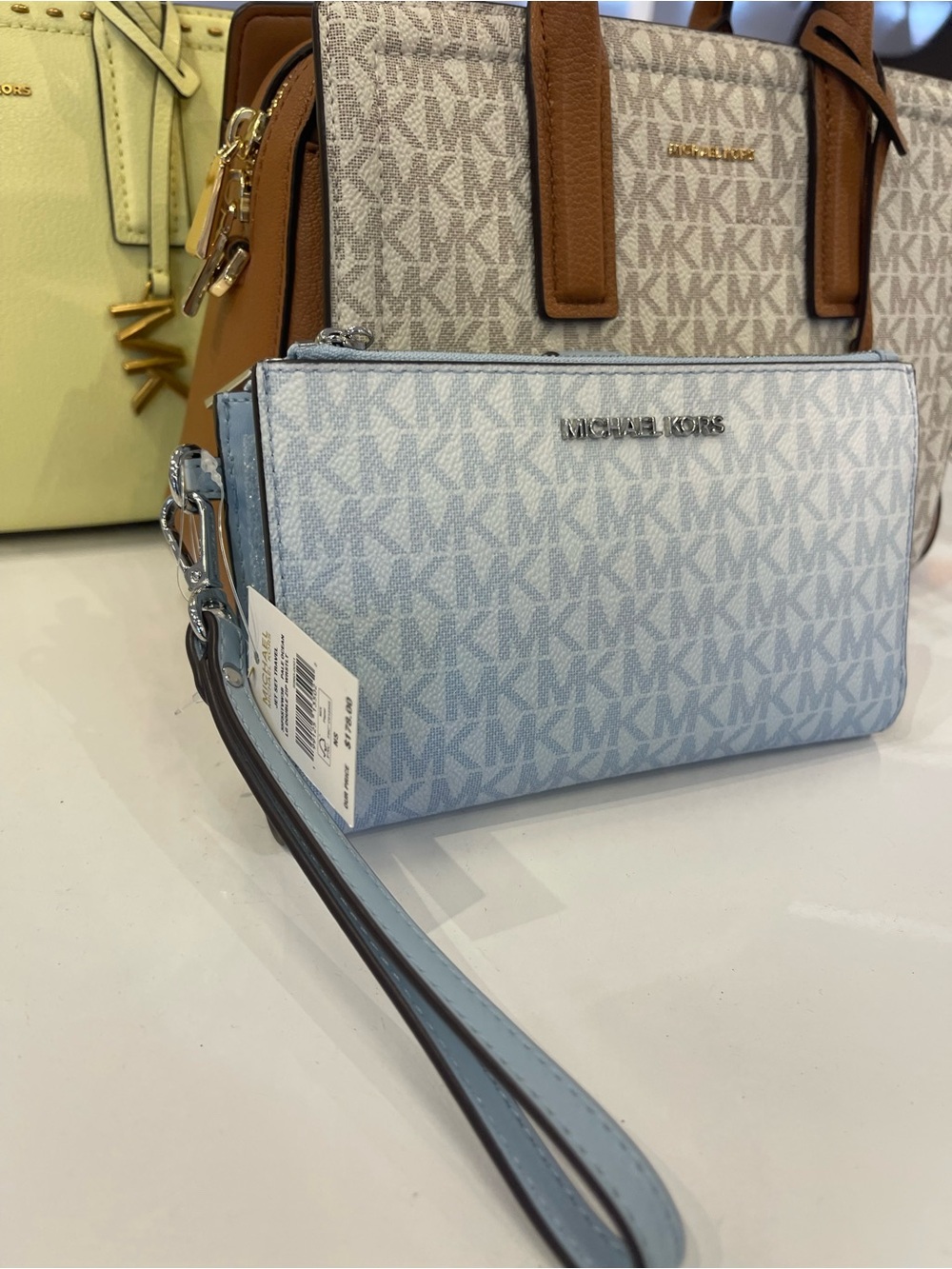 MICHAEL KORS Jet Set Large Double Zip Ombré Signature Logo Wristlet Pale Ocean - Picture 7 of 16